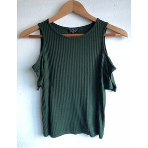 TOPSHOP Size 4 Cold Shoulder Shirt Emerald Green